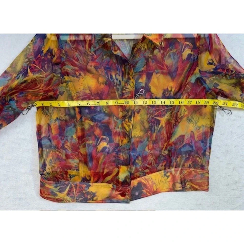 Cest Duo‎ 2pc Shell Sheer Shirt Jacket Artsy Parrot Tropical Island Beach LRG
